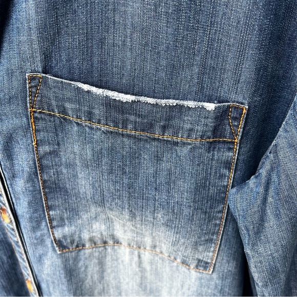 Anna Grace Tencel Chambray Raw Edge Hem Shirt Dress Sz L - Picture 7 of 14